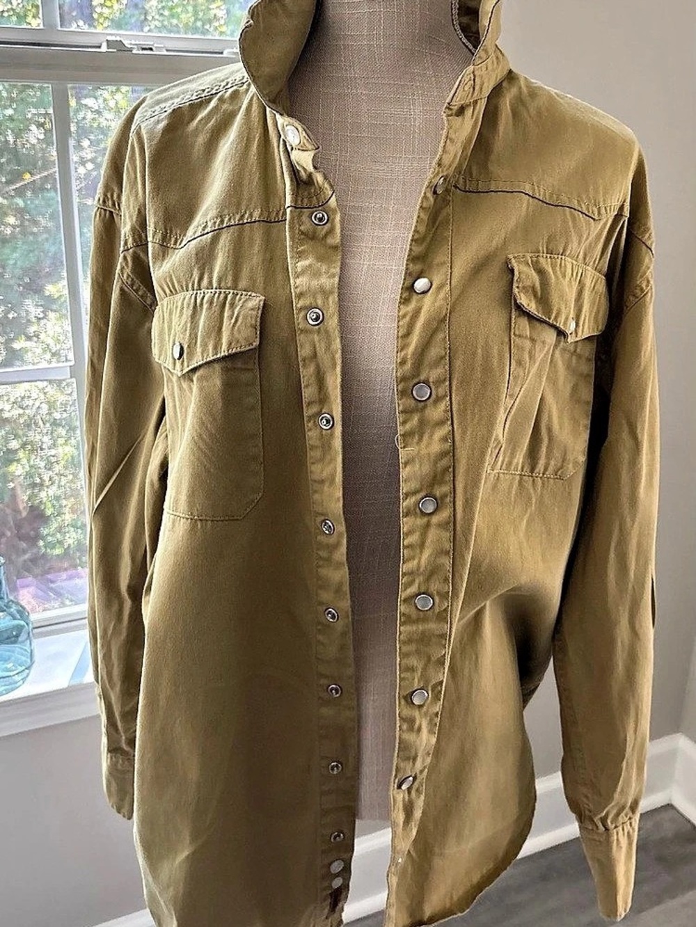 Vintage Pearl Button Utility Shirt Mustard Yellow Size Large